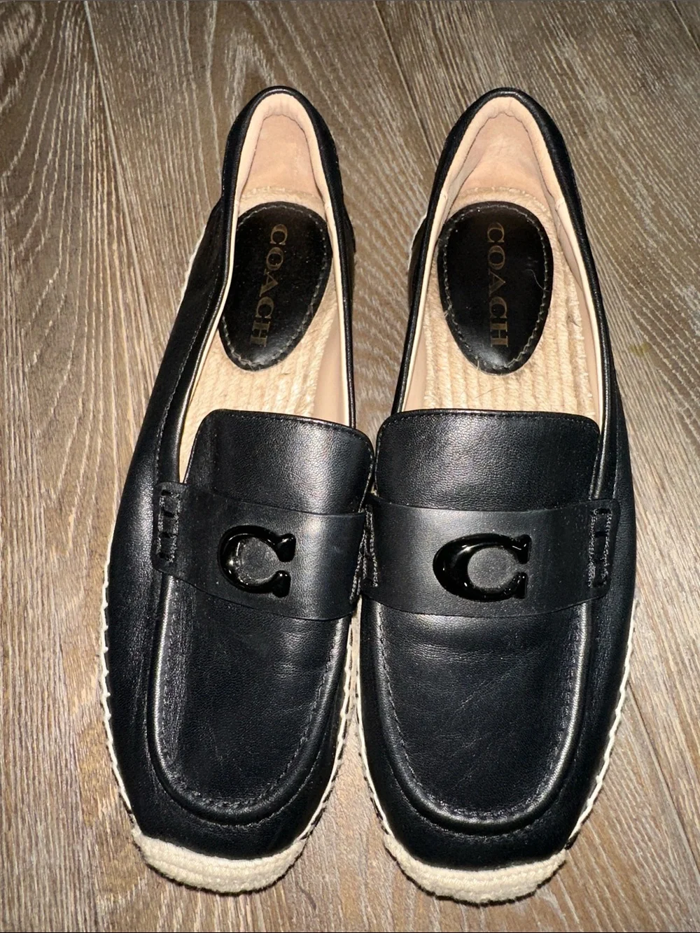 Coach Camilla Black Leather Espadrille Platform Loafers Women’s Size 8